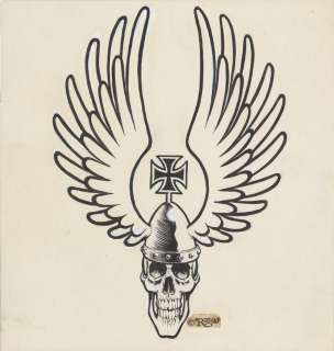 Lot 508 - Ed “Big Daddy” Roth original pen & ink and tempera illustration of iron-cross helmet hell’s angel