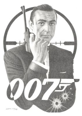 By Oscar Garcia Calibos - "Sean Connery - Lethal Elegance" - Original hand drawn Illustration - - James Bond | Catawiki