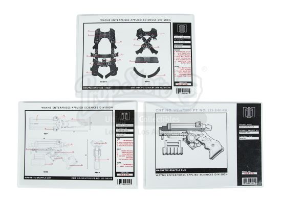 Batman Begins | Wayne Enterprises Applied Sciences Division Grapple Gun & Harness Designs | Propstore (Buy Now)