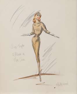 EDITH HEAD COSTUME SKETCH OF ELIZABETH TAYLOR FROM A PLACE IN THE SUN COSTUME SKETCH | Profiles in History