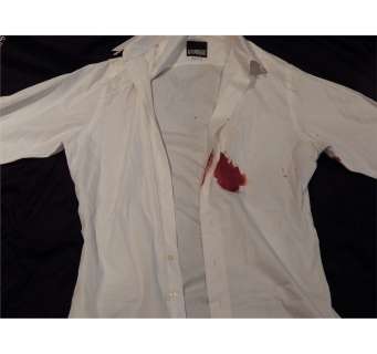 Dream House Daniel Craig custom shirt with blood stains seen on screen in the film with his initials | Piece of the Past