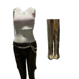 Hustlers Destiny Constance Wu Screen Worn Shirt W/ Chains Shirt Pants Earrings Bracelet Set Belt & Shoes Ch 44a Sc 156-157 | VIP Fan Auctions