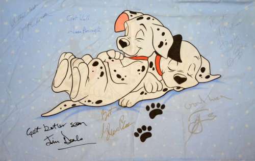 101 Dalmatians. A pillowcase with Dalmatian Puppies signed by cast of the 1996 film. Signed All The… | Ewbank’s