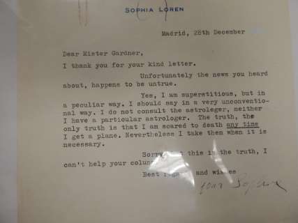 Sophia Loren Vintage Typed, Signed Letter | Piece of the Past