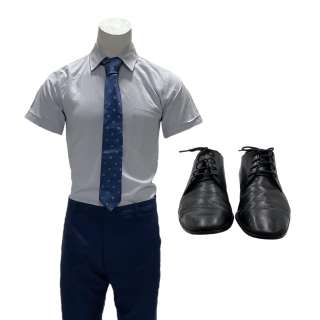 The Belko Experiment (2016) Mike Milch John Gallagher Jr Screen Worn Button-Up Shirt, Pants, Tie & Dress Shoes | VIP Fan Auctions