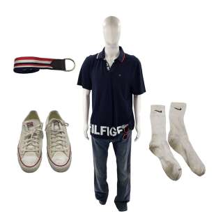 Lot #83: Saltburn Felix Catton (Jacob Elordi) Screen Worn Belt, Trainers, Sunglasses, Jeans, Polo Shirt & Socks Ch 4 Sc 5,10,36