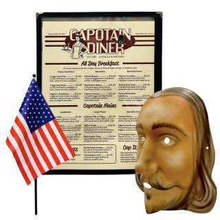 Thanksgiving Production Used Pilgrim Mask, 2 Menus & Flag | VIP Fan Auctions