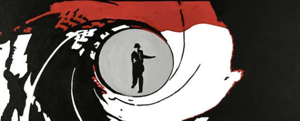 James Bond 007 - oil on canvas depicting the iconic opening scene shot from vintage bond films,… | Ewbank’s