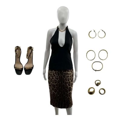 Lot 147: Crime 101 Sharon Screen Worn Halter Top, Skirt, Heels, 3 Piece Ring Set, 3 Piece Bangle Set & Earrings Ch 2 Sc 33-52 | VIP Fan Auctions