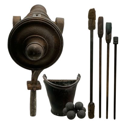The Bluff the Bay Screen Used Non-Functional Prop Cannon, Fire Staff, (2) Staffs, Bucket & (7) Cannonballs | VIP Fan Auctions
