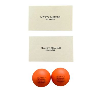 Lot 76: Marty Supreme Marty Mauser Production Used (2) Business Card Set & (2) Marty Supreme Ping Pong Ball Set | VIP Fan Auctions