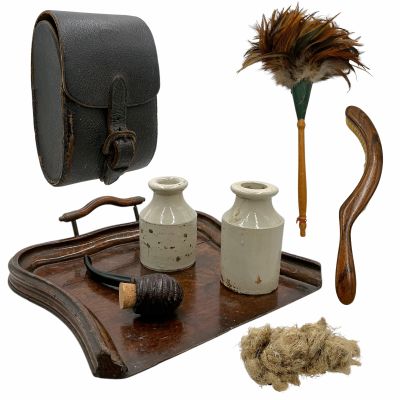 Lot 85: Wuthering Heights Zillah (Amy Morgan) Production Used Crumb Tray, Table Brush, Duster, Pouch, Pipe, (2) Ink Bottles & Fiber | VIP Fan Auctions