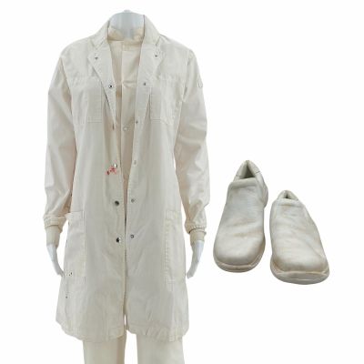 Lot 38: Onslaught Inger Screen Worn Stunt Double Lab Coat, Shirt, Pants & Sneakers Ch 1 Sc 46 | VIP Fan Auctions