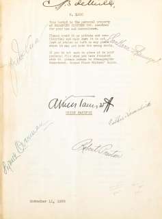 Lot 3050 - A screenplay of Union Pacific signed by Barbara Stanwyck, Joel McCrea, Cecil B. Demille, and other cast and crew