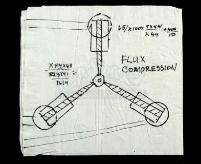 BACK TO THE FUTURE (1985) - Lot 70 - Doc Brown‘s (Christopher Lloyd) Flux Capacitor Napkin Drawing