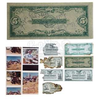 BUTCH CASSIDY AND THE SUNDANCE KID (1969) - Lot 47 - Paul Newman, Robert Redford, and Other Cast-Signed Burnt Robbery Bill with Additional Bills and Continuity Photo Scans