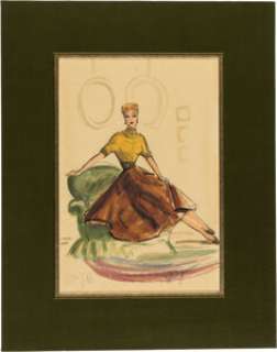 Lucille Ball "Lucy Ricardo" costume sketch by Elois Jenssen for I Love Lucy (Desilu, 1951-1957).