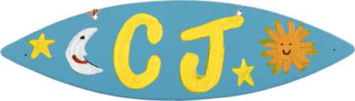 Pamela Anderson "C.J. Parker - C.J." Hand-Painted Blue Surfboard Locker Nameplate with Sun, Moon, and Stars from <...
