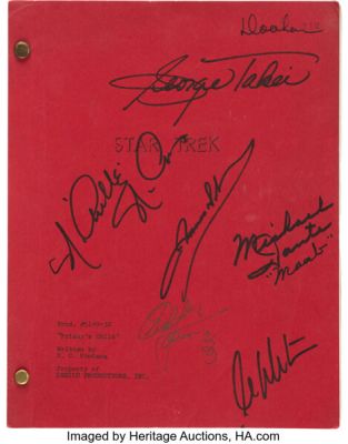 Star Trek: The Original Series (Paramount TV, 1966-1969), James Doohan Personal Annotated Working Copy Screenplay from Episode "Friday‘s Child" Signed by Doohan, William Shatner, George Takei, Nichelle Nichols, Walter Koenig, and Michael Dante.