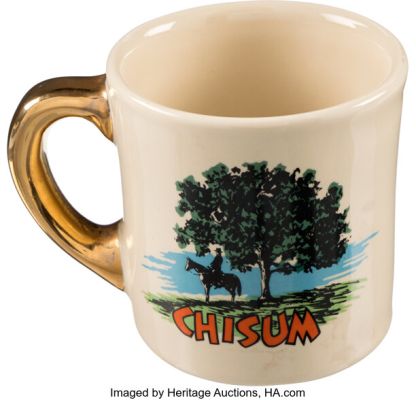 Chisum (Warner Bros., 1970), John Wayne Signed Gifted Crew Mug to His Makeup Artist Dave Grayson. | Heritage