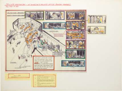 Oversize Unit Storyboard of Robert Wagner "Dan Bigelow‘s" Office Ablaze from The Towering Inferno (Irwin Allen Productions, 1974).