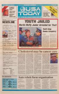 Prop USA Today newspaper "Youth Jailed: Martin McFly Junior Arrested for Theft" headline from Back t | Profiles in History