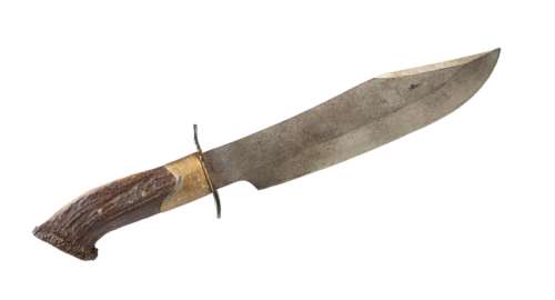 Lot 583 - BRAD PITT "LT. ALDO RAINE" NAZI CARVER BOWIE KNIFE FROM INGLOURIOUS BASTERDS - WITH DVD