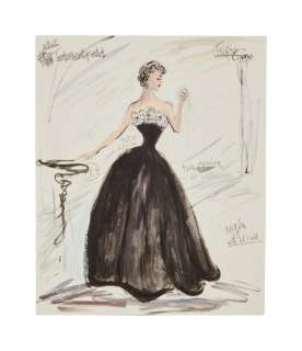 Lot 861 - Elizabeth Taylor | "A Place In The Sun" Edith Head Black Gown Costume Illustration (With DVD)
