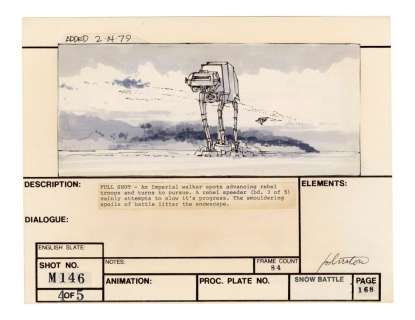 STAR WARS: THE EMPIRE STRIKES BACK (1980) - Lot #367 : Hand-Drawn Joe Johnston Advancing AT-AT Storyboard