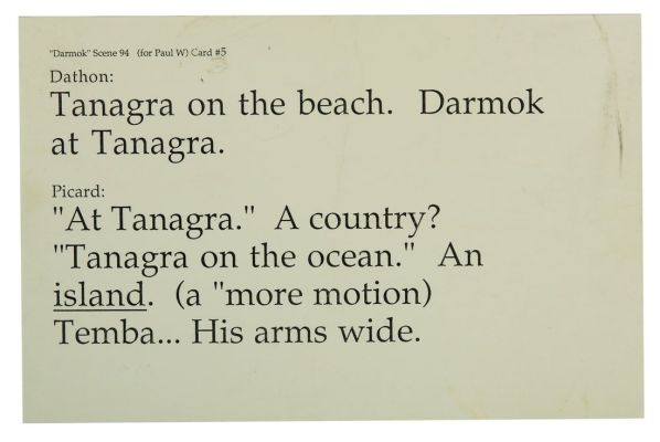 Lot 98 - A “Star Trek: The Next Generation?? Darmok Cue Card. | Van Eaton Galleries