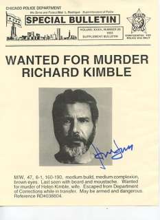 Harrison Ford Signed "The Fugitive" Screen Used Prop Wanted Poster | Piece of the Past