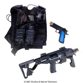 Marvel’s Agents of S.H.I.E.L.D. (2013-2020) | Bloodied Stunt S.H.I.E.L.D. Vest with A.T.C.U. Pistol and I.C.E.R. Carbine | Propstore