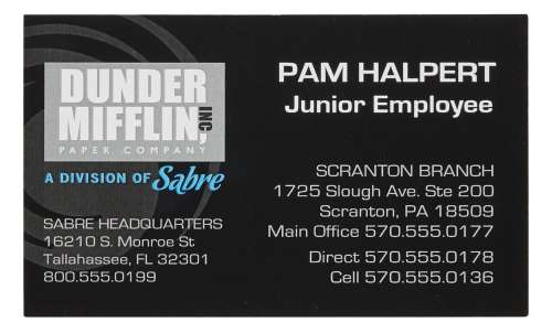 The Office - Pam Halpert (Jenna Fisher) Dunder-Mifflin Inc. A Division of Sabre Business Card Props