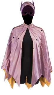Lot 72 - Yvonne Craig ‘Batgirl‘ cowl, cape, gauntlet gloves, and belt buckle from Batman.