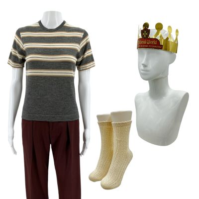 Lot 45: Eternity Joan (Elizabeth Olsen) Screen Worn Shirt, Pants, Paper Crown & Socks Ch 14 Sc Multiple | VIP Fan Auctions
