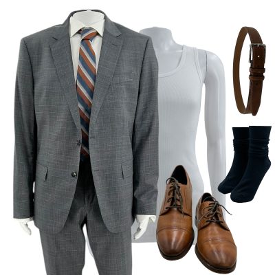 Lot 2: Mercy Chris Raven Screen Worn Suit Jacket, Button-Up Shirt, Tank Top, Suit Pants, Belt, Tie, Socks & Shoes Ch 20 Sc Multiple | VIP Fan Auctions
