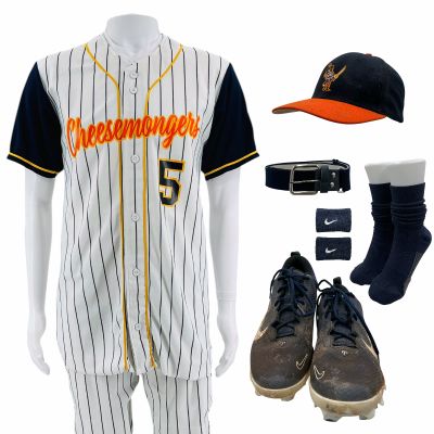 Lot 14: Poker Face Season 2 Hunter (Anthony Carvello) Screen Worn Jersey, Shirt, Pants, Socks, Cleats, Hat, Arm Bands & Belt Ch 1 Sc Multiple Ep 205 | VIP Fan Auctions