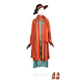 Elizabeth McGovern (as Cora, Countess of Grantham): Teal dress with terracotta pleated coat Season 5, Episode 3 5 | Bonhams