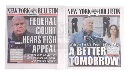 Marvel‘s Daredevil (TV Series) - Lot 244 - Pair of Wilson Fisk New York Bulletin Newspaper Covers