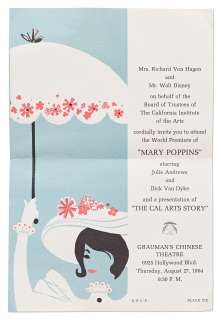 Invitation to the 1964 World Premiere of ’’Mary Poppins’’ | Nate Sanders