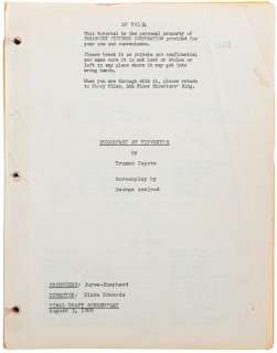 Marvin Paige’s personal Breakfast at Tiffany’s vintage original script and ephemera. | Profiles in History