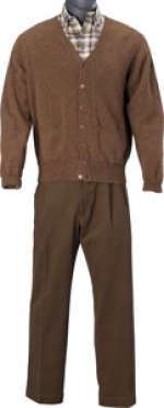 Peter Boyle "Frank Barone" Wool Cardigan Sweater, Plaid Cotton Dress Shirt, and Cotton Trousers from Everybody ...