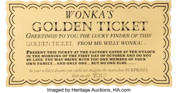 Willy Wonka & the Chocolate Factory (Paramount, 1971), "Golden Ticket" Prop. | Heritage