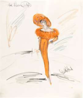 What a Way to Go! (TCF, 1964), Shirley MacLaine "Louisa May Foster" Costume Sketch of Orange Gown from "Imitation of Mink" Segment by Edith Head.