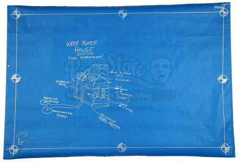 Mythbusters | Episode "Exploding Water Heater" (2007, E89): Episode Blueprint Signed by Adam Savage - Water Heater House | Propstore