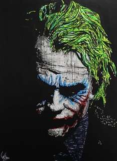 Joker - Heath Ledger - The Dark Knight - By Artist Vincent Mink, handpainted and signed painting. - Portrait | Catawiki