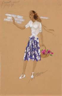 Irene costume sketch for Claudette Colbert from The Palm Beach Story | Profiles in History