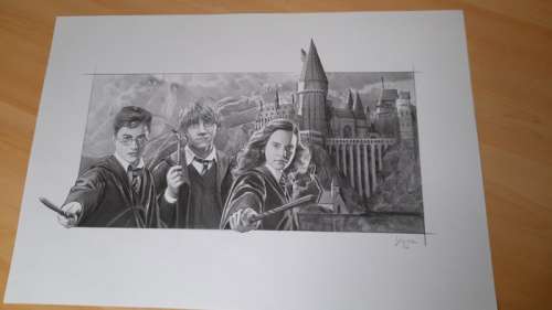 Giordano, Vincenzo Original drawing - Cinema Pencils - Harry Potter - Harry, Ron and Hermione - 2017 | Catawiki