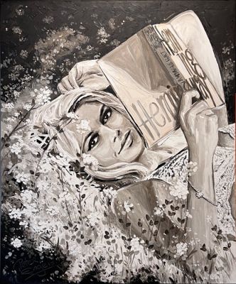 Peter Engels - Brigitte Bardot Reading Hemingway – Original - Painted on the island of Mauritius - Unique, Signed, | Catawiki