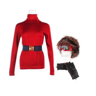 House of Gucci Patrizia Reggiani Lady Gaga Screen Worn Sweater Hat Goggles Belt & Gloves Ch 47 Sc 109 | VIP Fan Auctions